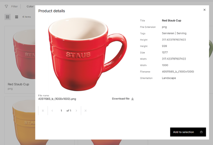 Perfion Content Store - view item details