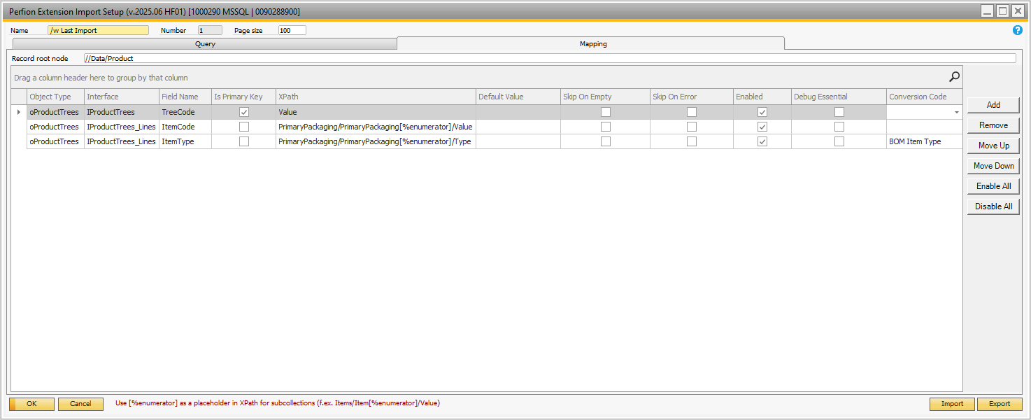 PerfionImportSetupMappingTab