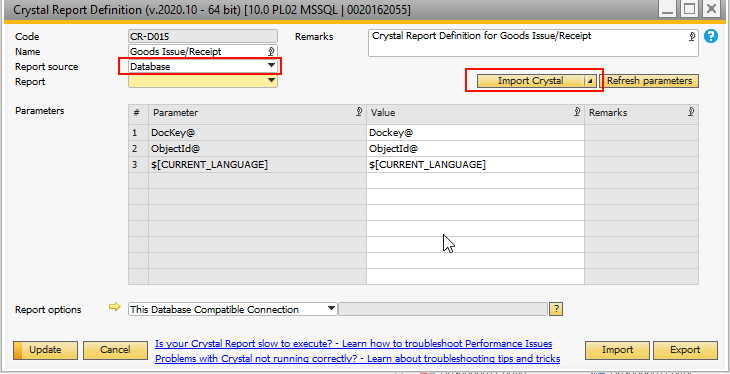 connect database to crystal report 10