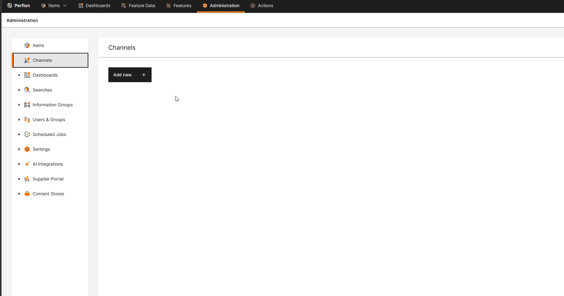 The channels section in the web client